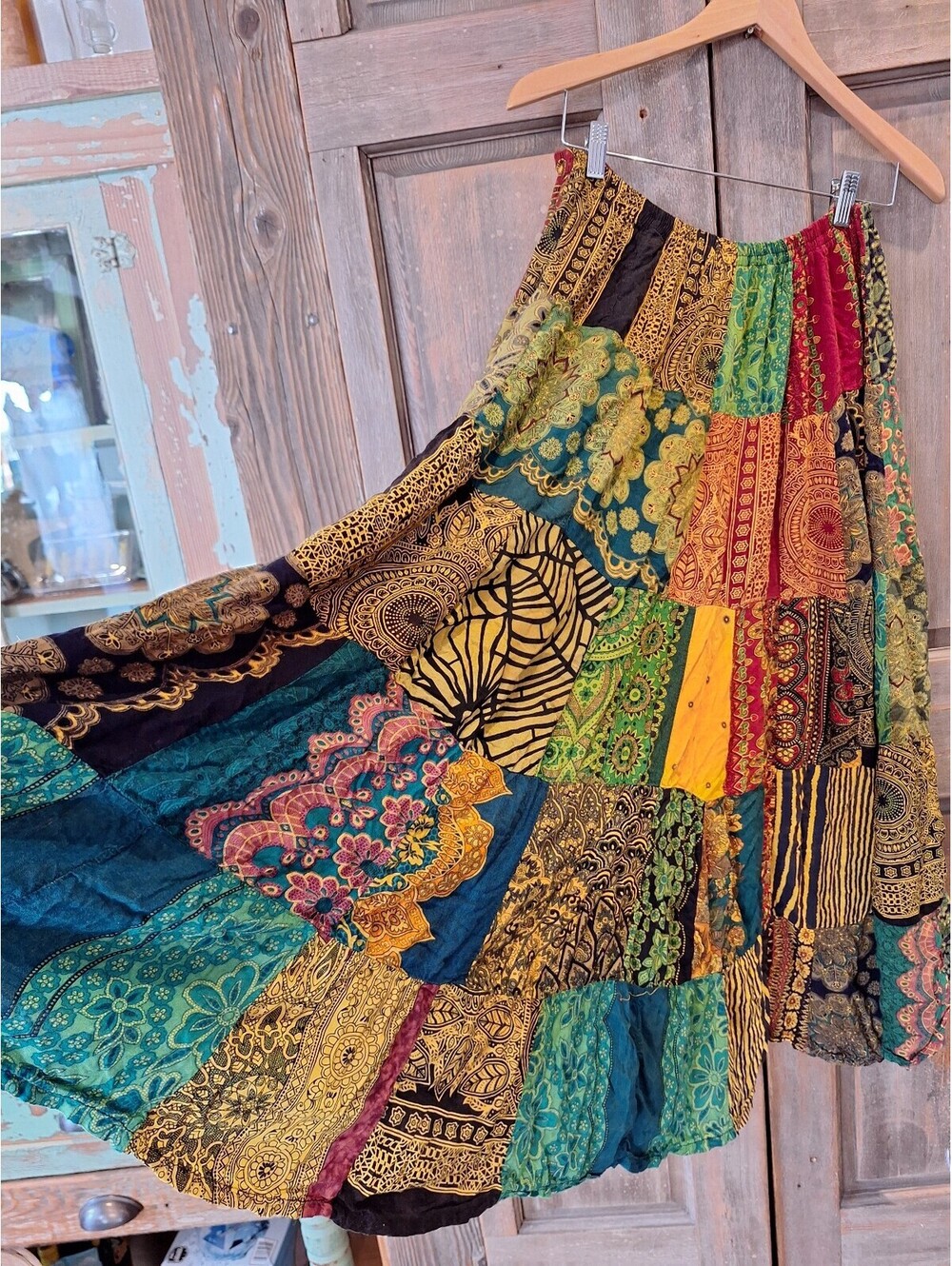 Boho, hippie patchwork skirt, long, OSFMost!